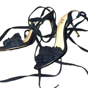 Beautiful Black Suede Strappy Heeled Sandals with Black Suede Lace Ups -